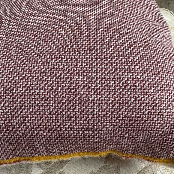 Red Gold Geometric Wool Needlepoint Boho Accent Pillow 14 inches Square Handmade - Picture 4 of 11